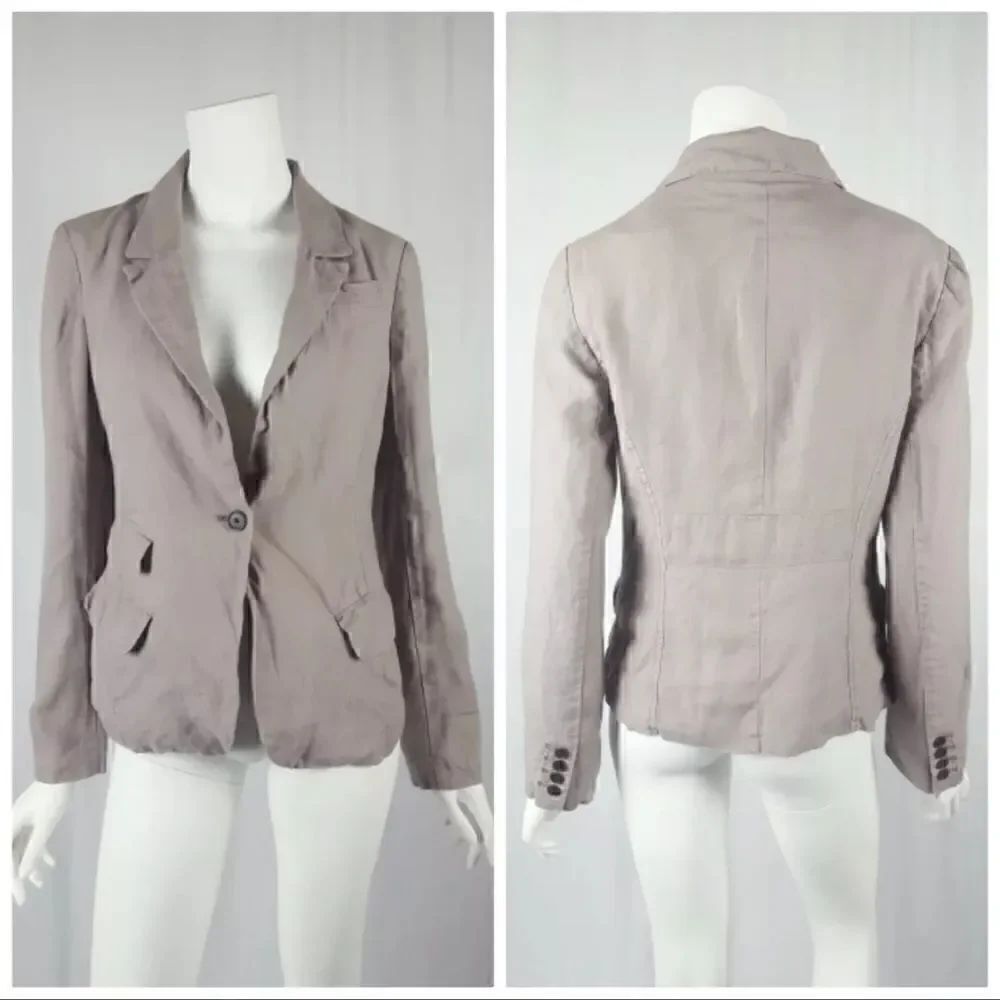 LOFT Womens Size 2 Gray Long Sleeve Lined 100% Linen Career Blazer